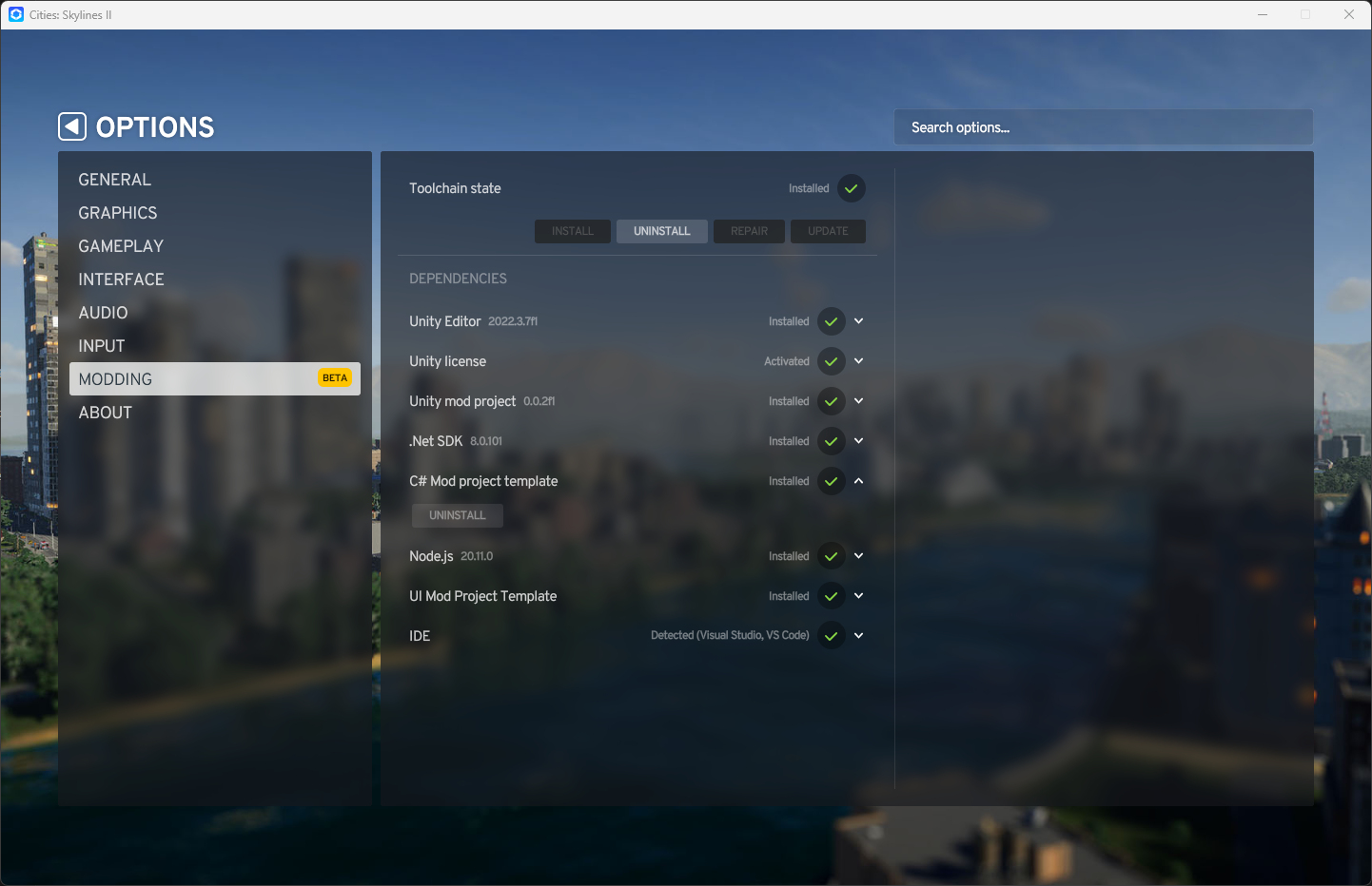 Cities: Skylines 2 modding in-game dependency checklist