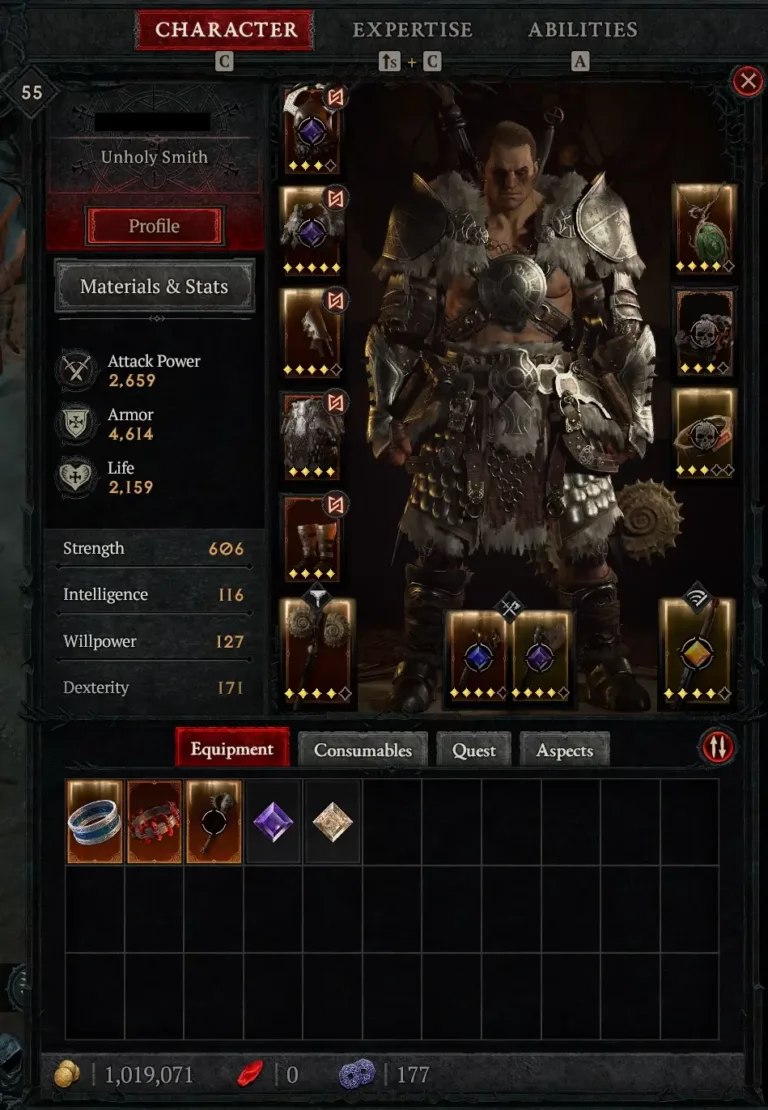 Diablo IV Barbarian character sheet