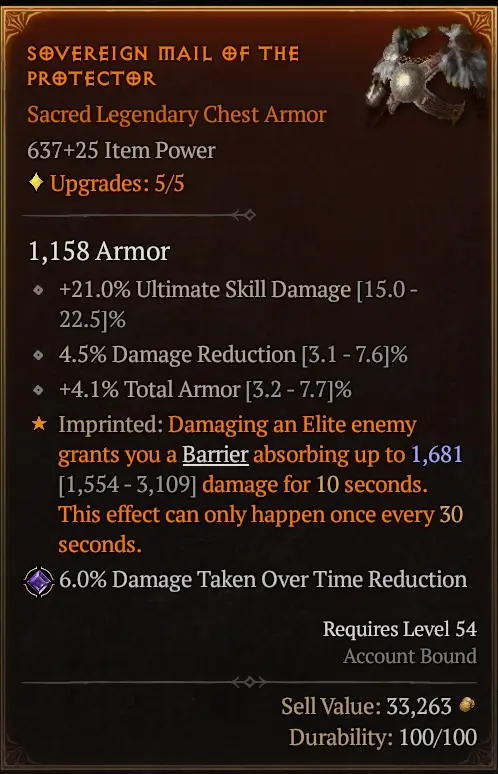 Diablo IV Barbarian chest armor loot example